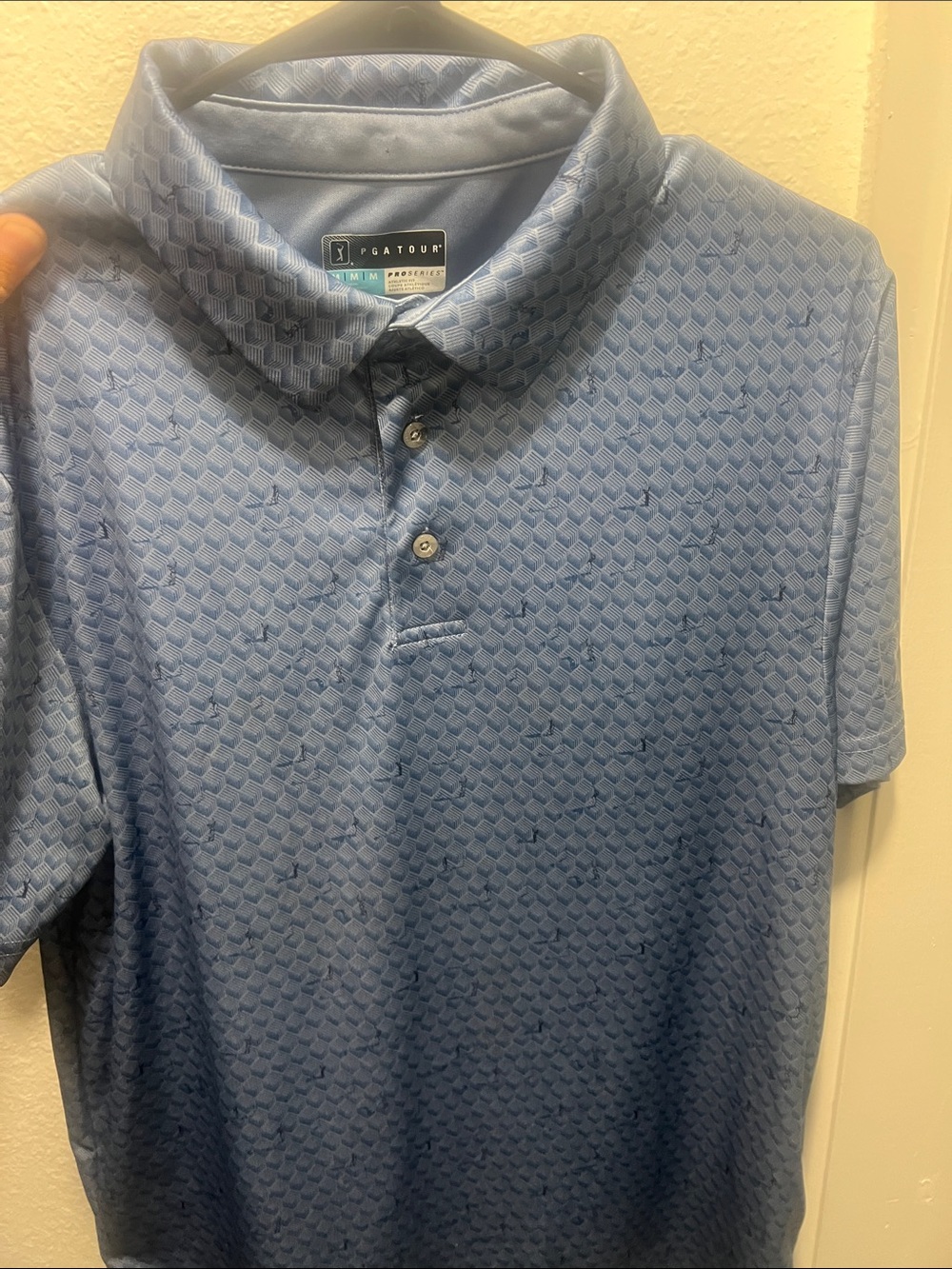 PGA Tour Men's Light Blue Geometric Texture Polo